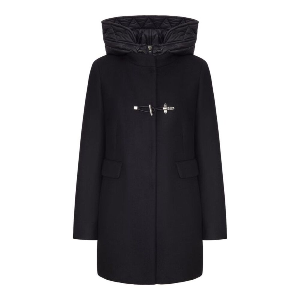 Fay Archive Women Long Wool Blend Coat With Hood And Metal Closure